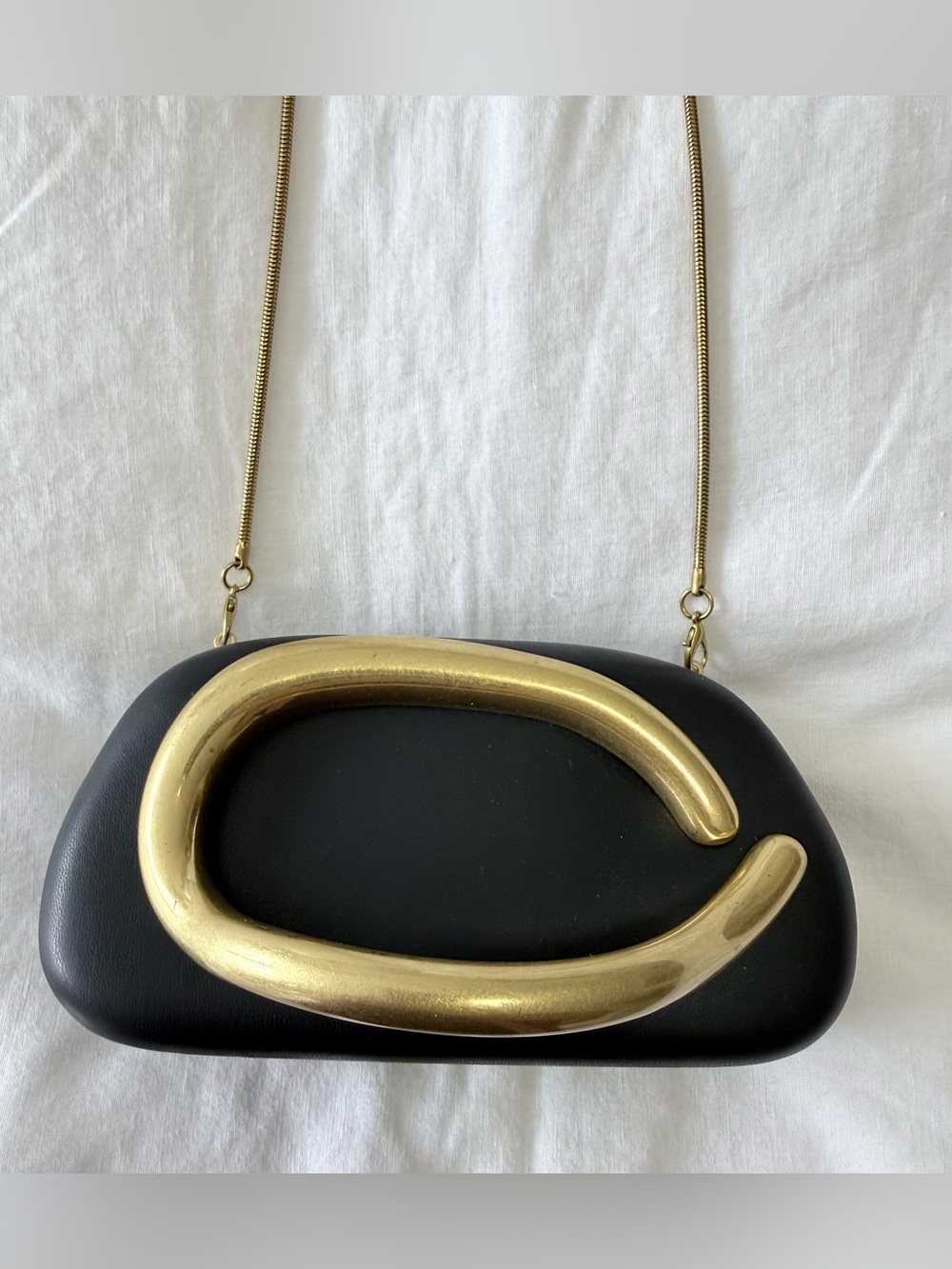 Evening Clutch | Detachable Chain Shoulder Bag Metal Handle | Black Gold